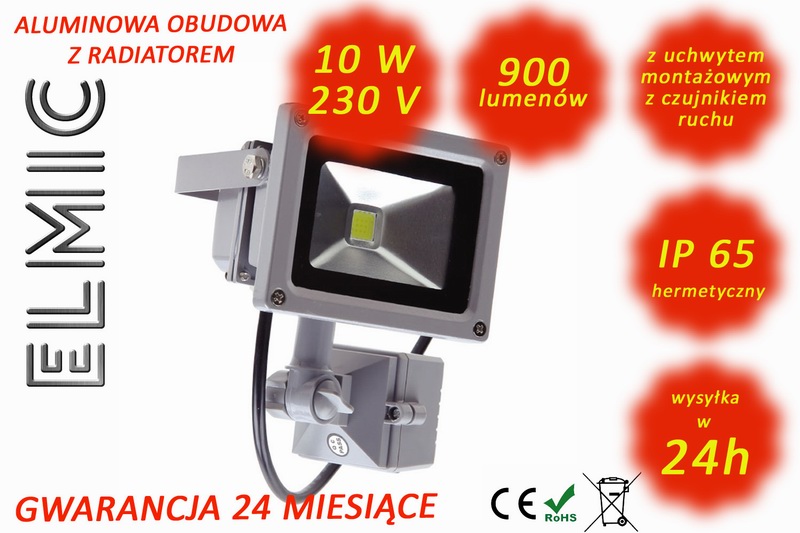 Naświetlacz LED ELMIC XH2501 10W z zintegrowanym uchwytem, czujnikiem ruchu i czujnikiem zmierzchu