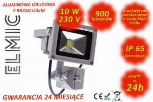 Naświetlacz z czujnikiem ruchu LED COB XH2501 10W 230V 120st. IP65 3500K Ciepła Biel ELMIC