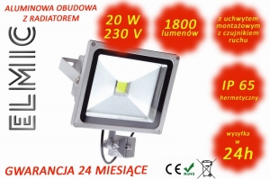 Naświetlacz z czujnikiem ruchu LED COB XH2501 20W 230V 120st. IP65 3500K Ciepła Biel ELMIC