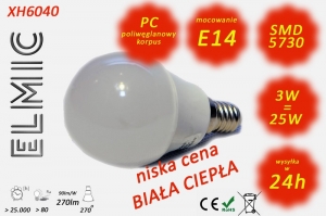 Bulb light LED SMD XH 6040 3W 230V E14 270deg. 3000K Warm White ELMIC CLASSIC