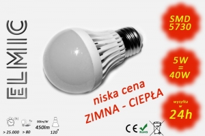 Bulb light LED SMD XH 6043 5W 230V E27 120deg. 6500K Cold White ELMIC CLASSIC