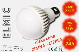Bulb light LED SMD XH 6043 9W 230V E27 120deg. 3000K Warm White ELMIC CLASSIC - promotional packet 5 pcs. + ADDITIONAL DISCOUNT