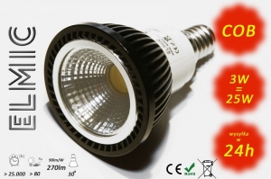 Spotlight LED COB XH 6625 3W 230V E14 30deg. 3000K Warm White ELMIC transparent