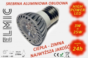 Żarówka reflektor LED POWER XH 6628 3W 230V E27 30st. 6500K Zimna Biel ELMIC przeźroczysta