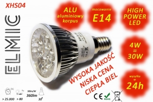 Żarówka reflektor LED POWER XH S 04 4W 230V E14 30st. 3000K Ciepła Biel ELMIC przeźroczysta