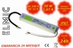 External power supply for LED lighting  12V20W 20W DC 12V IP 67 ELMIC waterproof
