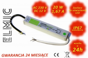 External power supply for LED lighting  12V20W 20W DC 12V IP 67 ELMIC waterproof