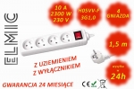 Przedłużacz elektryczny listwa z włącznikiem - 1.5 mb - WS NF 04 K / 1.5 / 1.0 / K - ELMIC biały