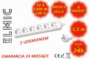 Przedłużacz elektryczny listwa bez włącznika - 1.5 mb - WS NF 06 / 1.5 / 1.0 / K - ELMIC biały
