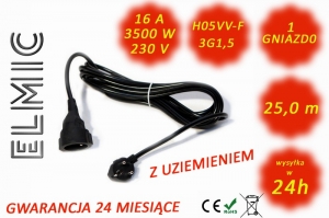Przedłużacz elektryczny uniwersalny ogrodowy - 25 mb - WS OE 02 / 25 / 1.5 / K - ELMIC czarny H05VV-F